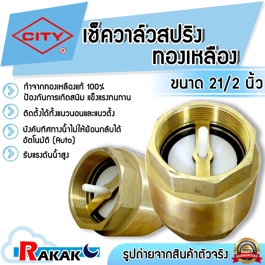 CITY เช็ควาล์ว เช็ควาว เช็ควาล์วสปริงทองเหลือง สปริง สปริงเช็ควาล์ว ขนาด 21/2 (2 นิ้วครึ่ง)