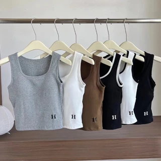 เสื้อกล้ามผ้าร่อง พร้อมบราตัวเดียวจบ เสื้อกล้ามสีพื้นใส่ทำงานได้ เสื้อยืดใส่สบาย