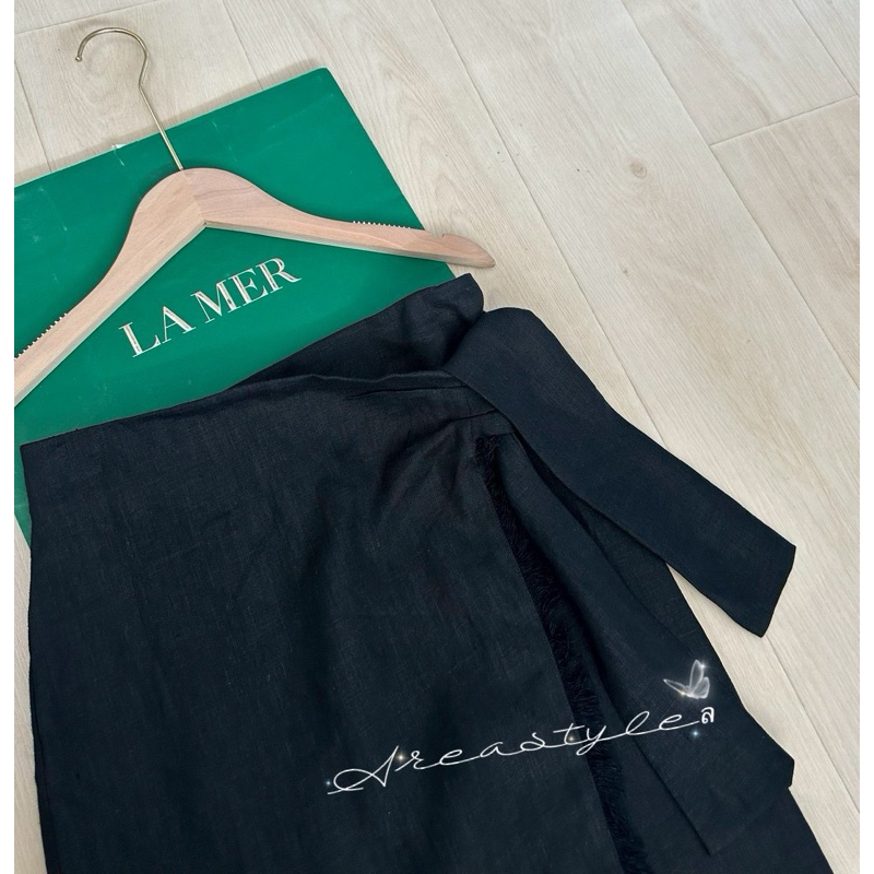 MNG Skirt กระโปรงสีดำ เอวสูง เอวยืด ผ้าลินิน+คอตตอน