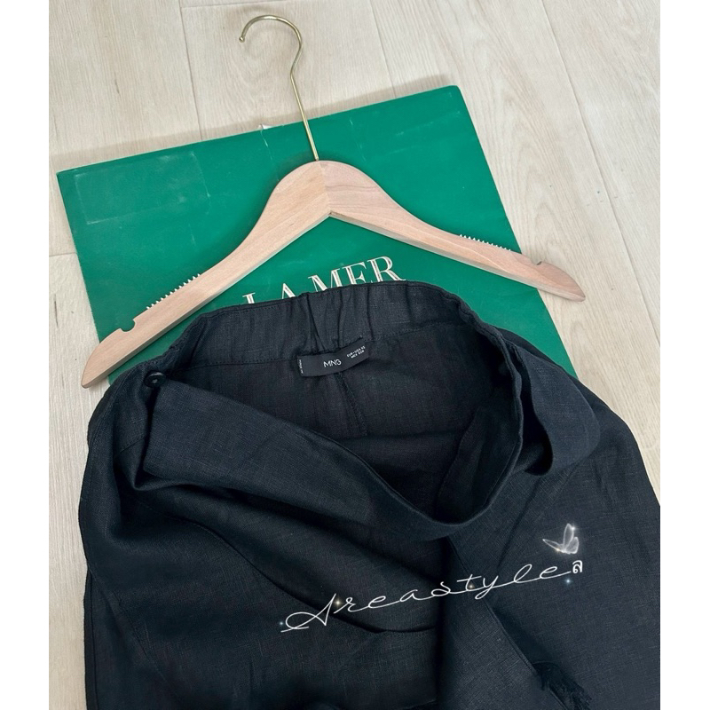 MNG Skirt กระโปรงสีดำ เอวสูง เอวยืด ผ้าลินิน+คอตตอน
