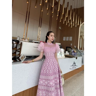 🚩ร้านโค้ดคุ้ม🚩 ABIGAIL เดรสพิมพ์ลายไทย แต่งลูกไม้ แขนระบายชั้น ใส่ออกงานบุญ งานบวช แฟนนาค