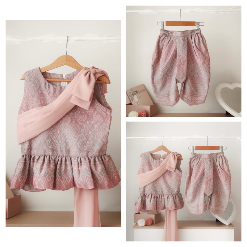 L14 - Pinkish ชุดไทยเด็กหญิง ชุดไทยใส่ไปโรงเรียน ชุดไทยเด็ก