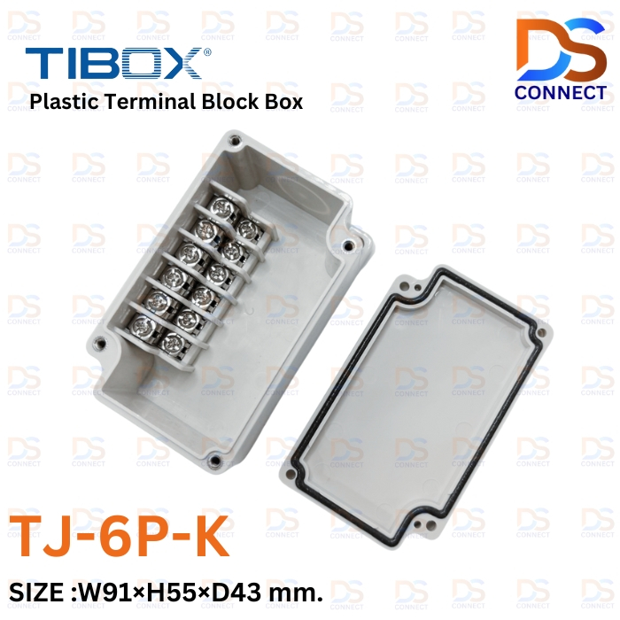 พร้อมส่ง! TIBOX TJ-6P-K Plastic Terminal Block Box กล่องพลาสติก พร้อมเทอร์มินอลบล็อก 91x55x43 mm.