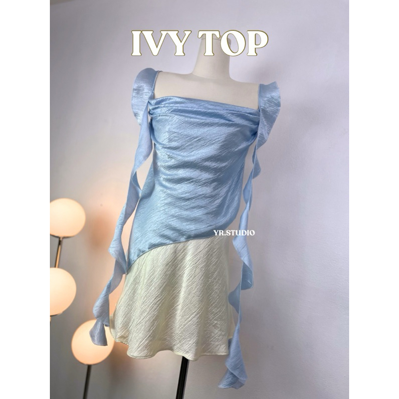 พร้อมส่ง IVY TOP เสื้อสายเดี่ยวเเต่งระบาย เนื้อผ้าพรีเมียมซาติน ผ้านิ่มงานสวยมากก มีไซค์นะคะ สวยผู้ดีมากค่า - รูปที่ 7