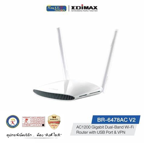 EDIMAX (BR-6478AC V2) AC1200 Gigabit Dual-Band Wi-Fi Router 5-in-1 with USB Port & VPN