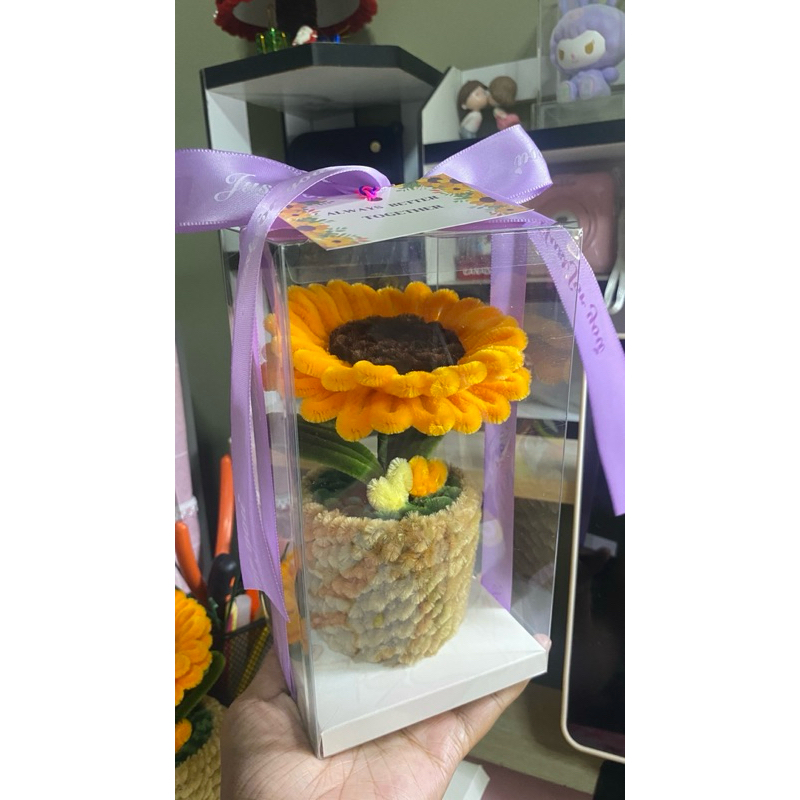 กระถางดอกทานตะวันลวดกำมะหยี่(สีเหลืองส้ม )มีกล่อง ผูกโบว์ แถมการ์ด - รูปที่ 2