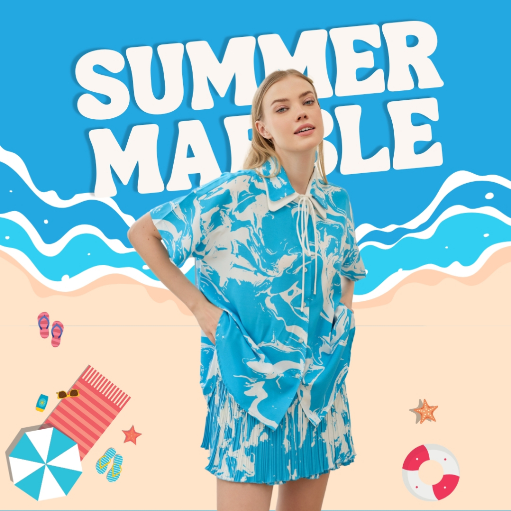 VACAY INDEED | SET Always Shirt + Ami Skorts ลาย Summer Marble (ชุดเซ็ท2ชิ้น) / ส่งภายในวันที่ 8 สค