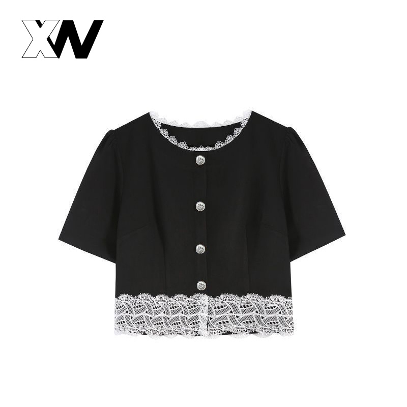 XWbrand NEW เสื้อเกาหลีปังๆ เสื้อทรงโดนใจ ไหมพรมแต่งลูกไม้กระดุมหน้า มี4สีให้เลือกจุกๆ ไม่ควรพลาด ดีไซน์น่ารักไม่ซํ้าใคร
