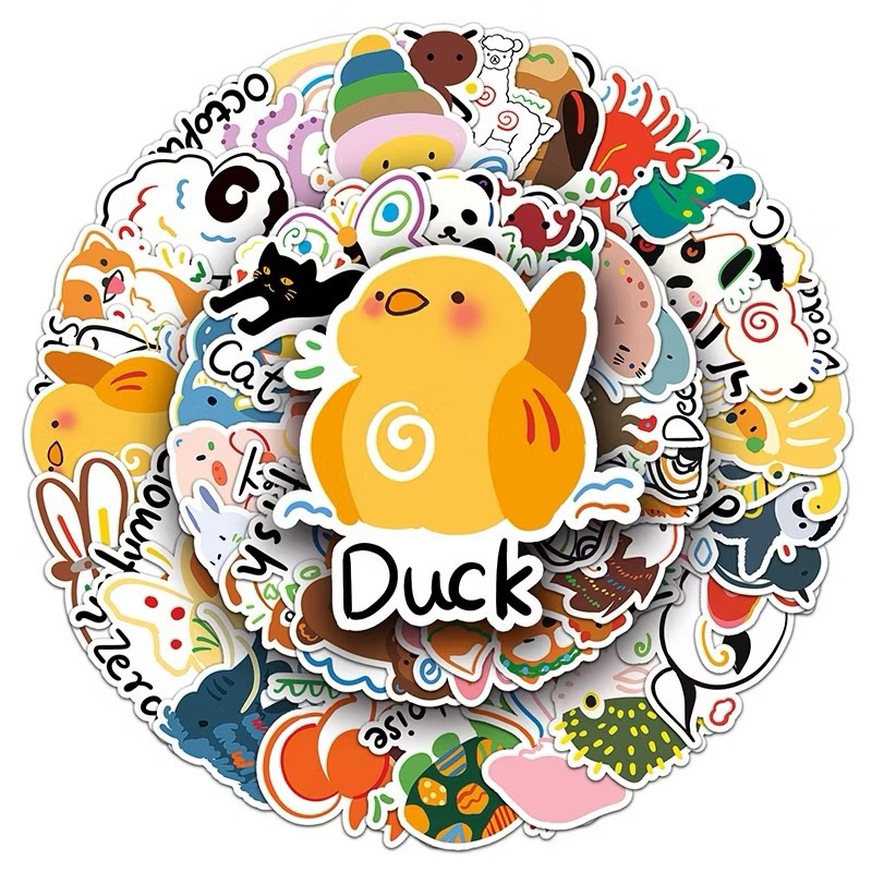 สติ๊กเกอร์ animal 124 ศัพท์ ภาษาอังกฤษ 50ชิ้น ABC น้อง หมี ช้าง เสือ วัว ฮิปโป หมา แมว เด็ก  ปลา ฉลา