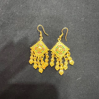 Fashion Jewele สร้อยคอยาวจี้เหลี่ยมพร้อมต่างหู ชุดล้านนา เคื่องประดับชุดไทย