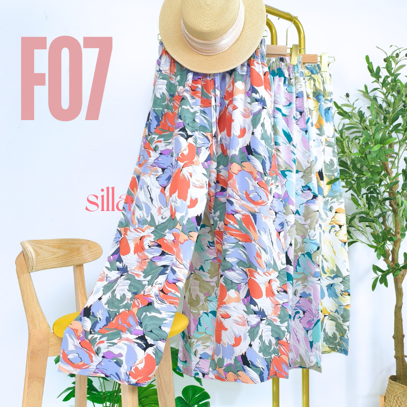 Silla กางเกงขายาว รุ่น F07 ลายดอกไม้ เนื้อผ้าไหมอิตาลี ผ้าพริ้วนุ่ม ใส่สบาย ลายสวย