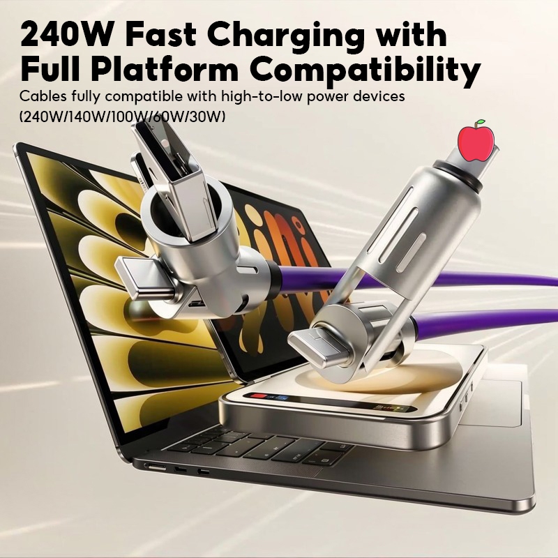 สายชาร์จเร็ว 4in1 Fast Charge 240w แสงไฟ RGB สีสันสดใส สายชาร์มือถือ TYPE C USB - รูปที่ 4