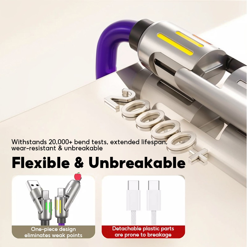 สายชาร์จเร็ว 4in1 Fast Charge 240w แสงไฟ RGB สีสันสดใส สายชาร์มือถือ TYPE C USB - รูปที่ 2