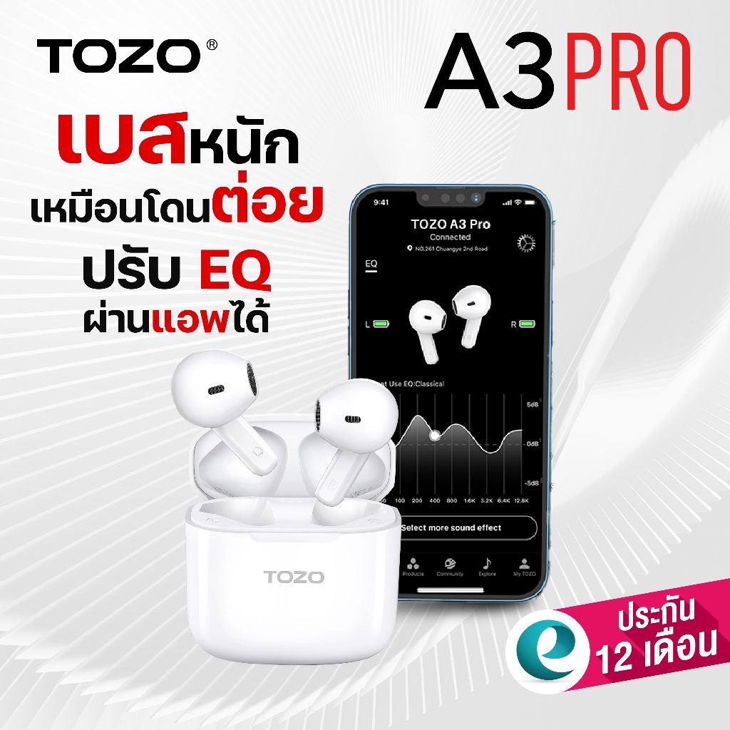 [ประกันศูนย์ไทย] TOZO A3 Pro หูฟังบลูทูธ เอียบัด เบสหนัก TWS ปรับEQได้ bluetooth earphone