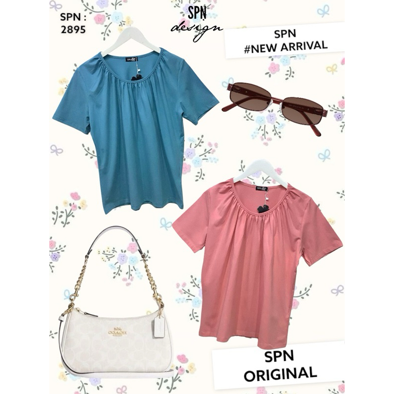 SPN 2895 เสื้อผ้ายืดคอจีบ สีพาสเทล ความยาว 24”