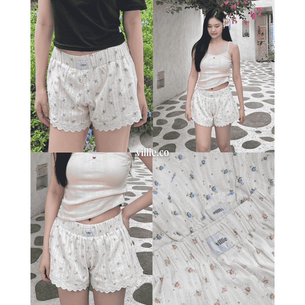 villie Blossom Shorts กางเกงขาสั้นผ้าลูกไม้ลายดอกไม้
