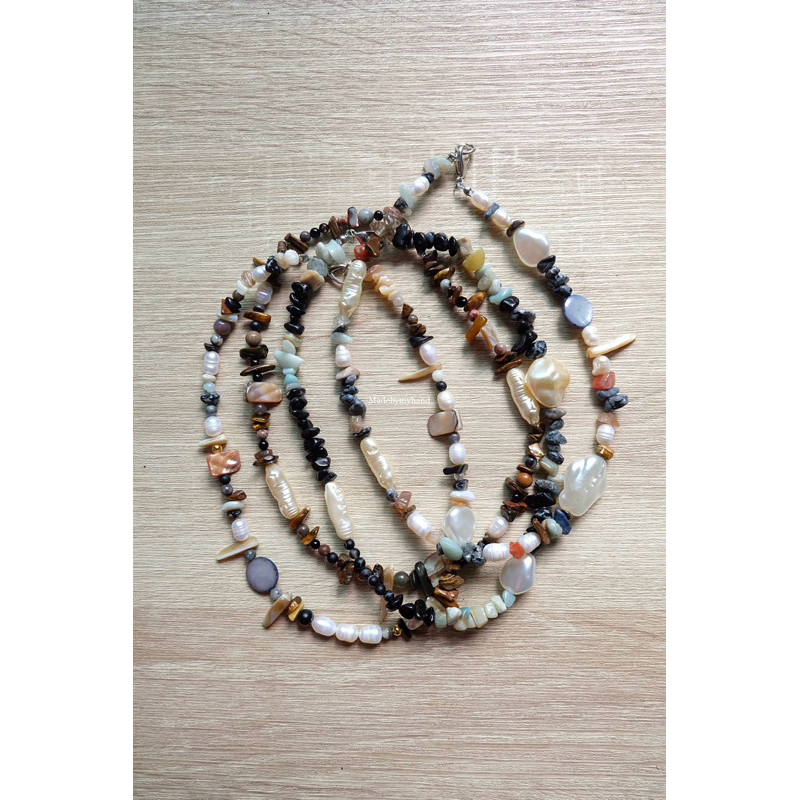 สร้อยคอไข่มุกน้ำจืดผสมหินแตก ใส่ไปทะเล