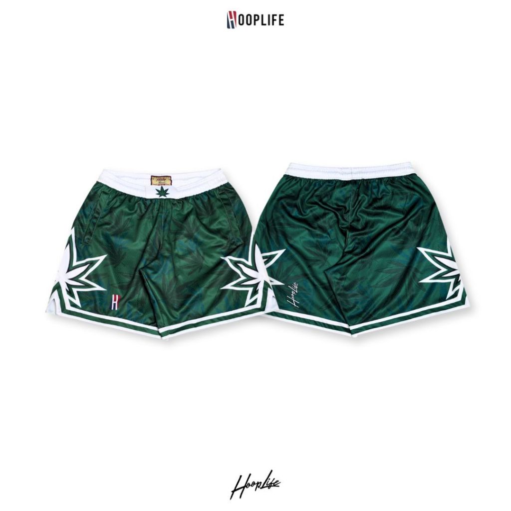 กางเกงขาสั้นแนวสตรีท  Hooplife ” Cannabis ” Retro Shorts