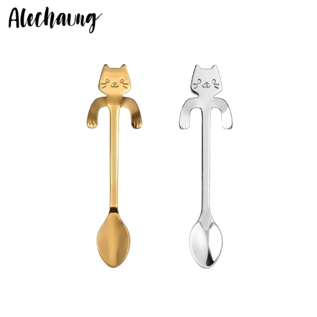 ช้อนกาแฟ ช้อนแมว Coffee spoon สำหรับแก้วกาแฟ วัสดุสเตนเลส แมวเกาะแก้ว รูปแมวน่ารัก Alechaung coffee