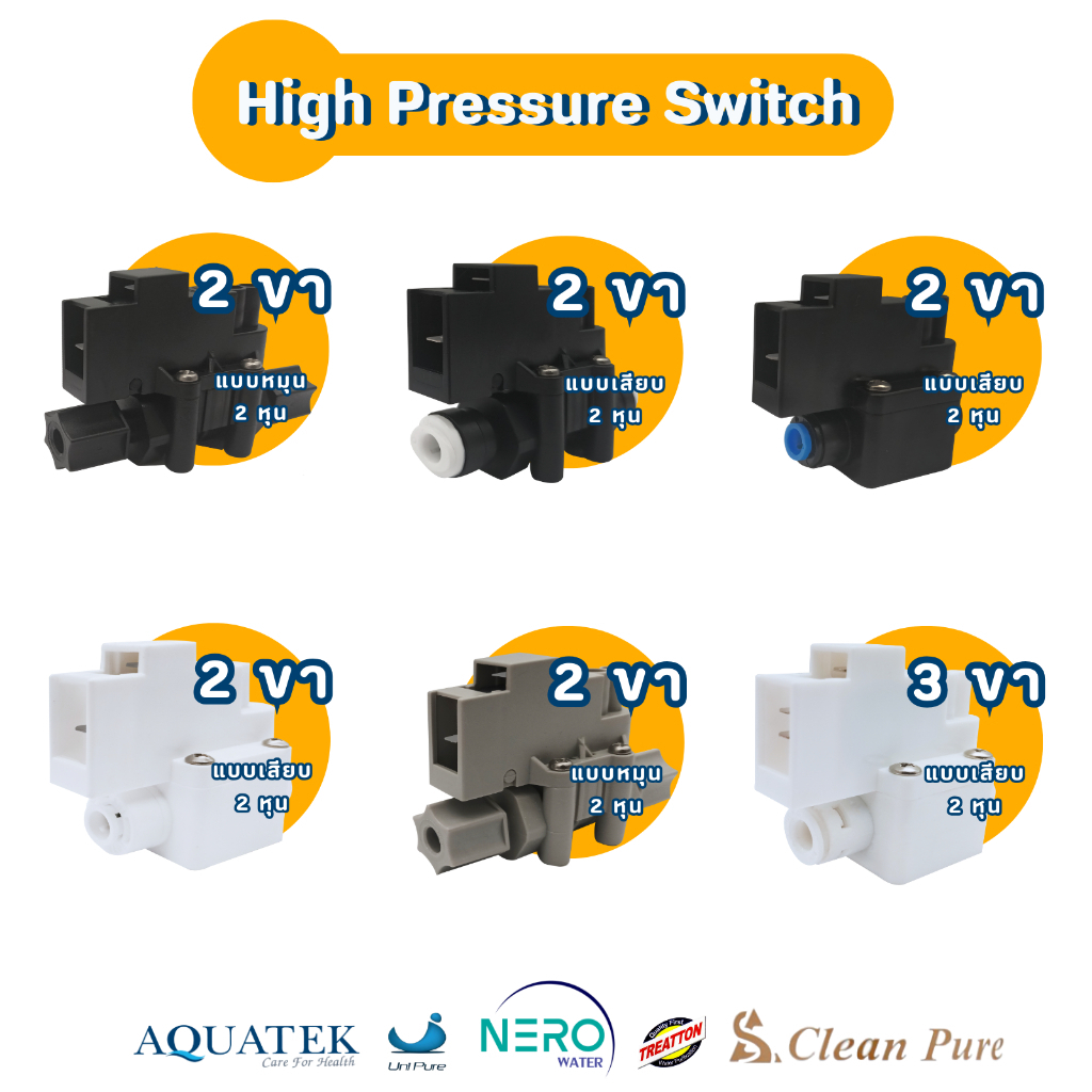 High Pressure Switch สวิทช์ความดัน 1/4" 2หุน 2 3ขา อะไหล่ Cleanpure Treatton Aquatek Unipure