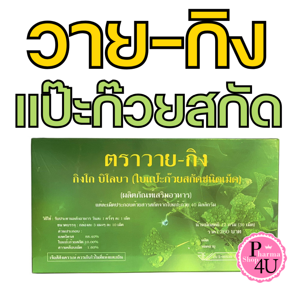 ใบแป๊ะก๊วยสกัดชนิดเม็ด Y-GINK กิงโก บิโลบา ตรา วายกิง ygink วาย-กิง หมอชำนาญ 30เม็ด #2573