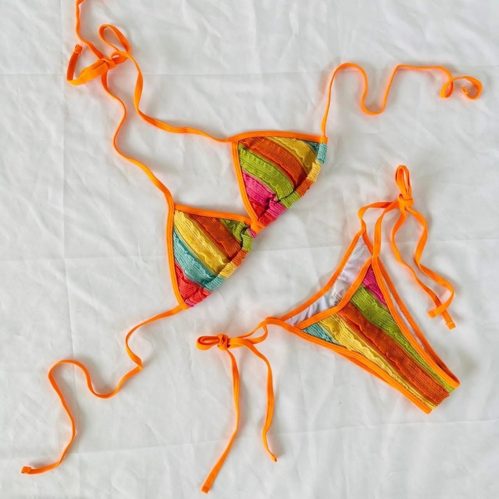 พร้อมส่งจากไทย 🍊Orange Bikini🍊 บิกินี่สีส้ม หลากสี ผ้าดี ชุดว่ายน้ำลูกคุณหนู ใส่ไปสงกรานต์ ชุดว่ายน้ำ
