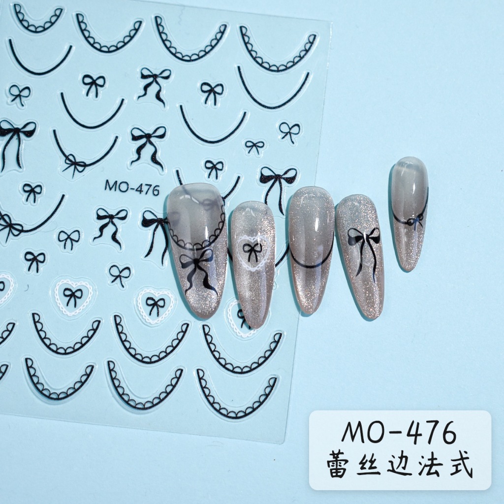 สติ๊กเกอร์โบว์แบบบาง 3D หลายแบบ ตกแต่งเล็บ มีกาวในตัว ลอกแปะได้ สี ขาว ดำ แดง ชมพู ทอง เงิน ชมพูอ่อน แดงเมทัล