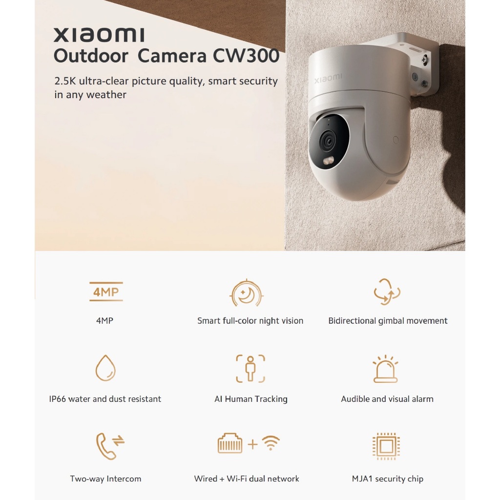XIAOMI Outdoor Camera CW300 ระบบ ai สั่งด้วยเสียง กล้องวงจรปิด wifi กลางคืนภาพสีพูดโต้ตอบได้ ไม่มีเน็ตก็ใช้ได้ กล้องวงจร