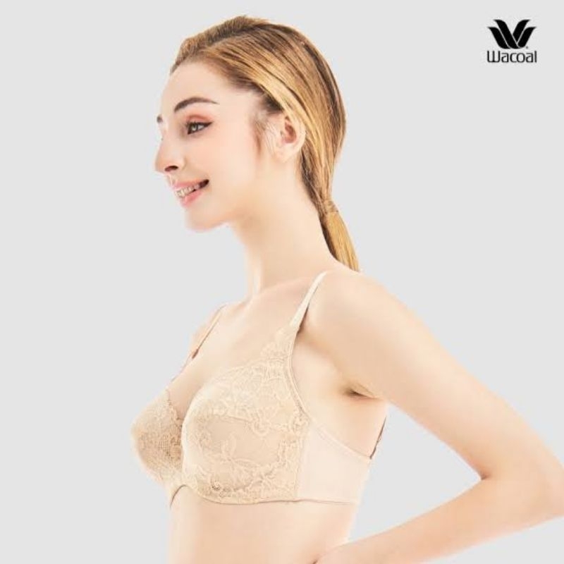 Wacoal WB9897 แบบเก็บข้างทรงเบสิค มีโครง ฟองบางนุ่ม เต้าลูกไม้ ขอบข้างใหญ่ เก็บกระชับด้านข้าง ทรงธรร