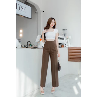 กางเกงทรงขากระบอกกลางซิปข้าง เอวสูง ผ้าไมโคร [New] (S-3XL)