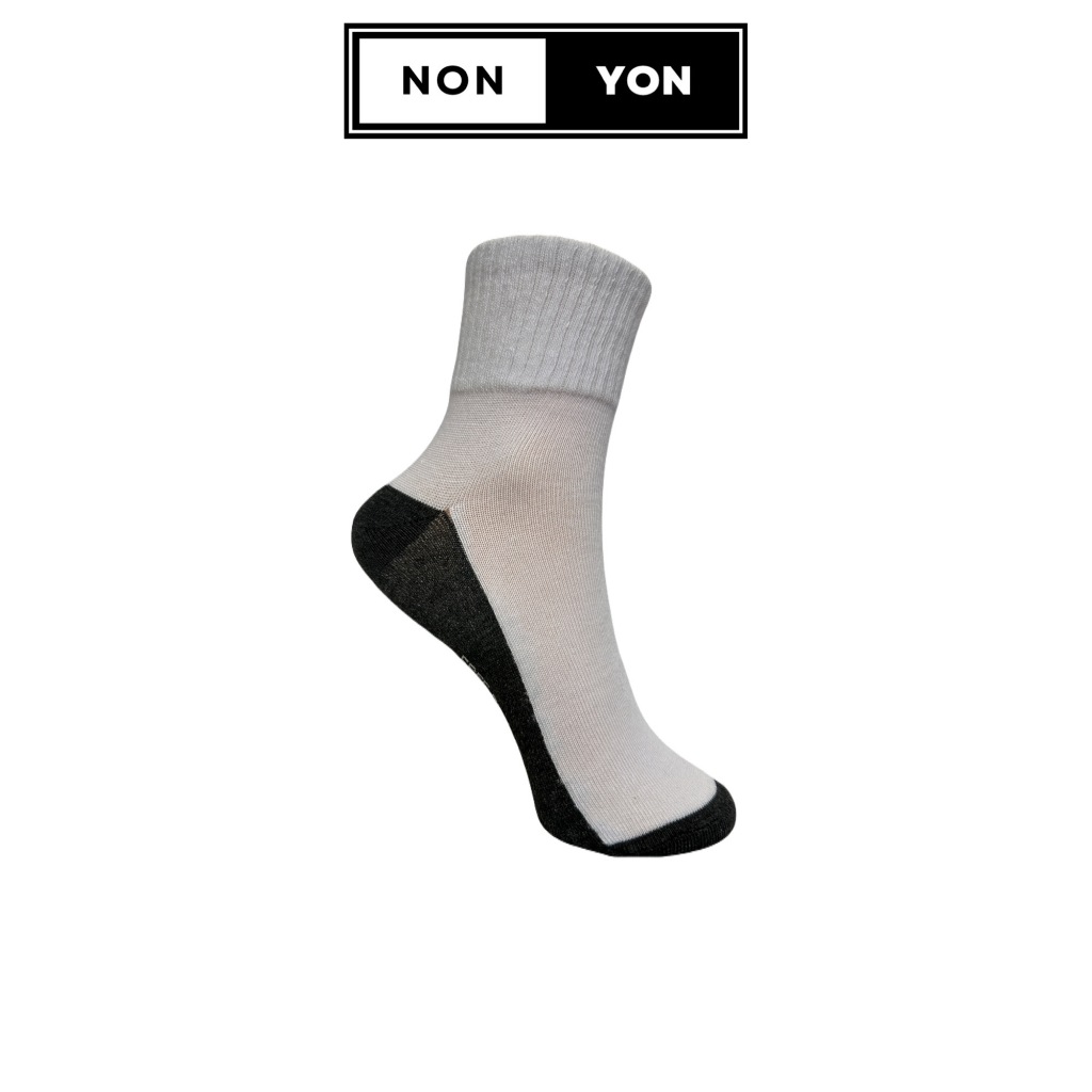 (6,12คู่) ถุงเท้านักเรียนข้อกลางขาวพื้นเทา มี4ไซส์ #ST