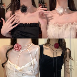 สร้อยคอดอกกุหลาบ โชคเกอร์สายเซ็กซี่ สไตล์ฝรั่งเศส รูปทรงดอกไ…