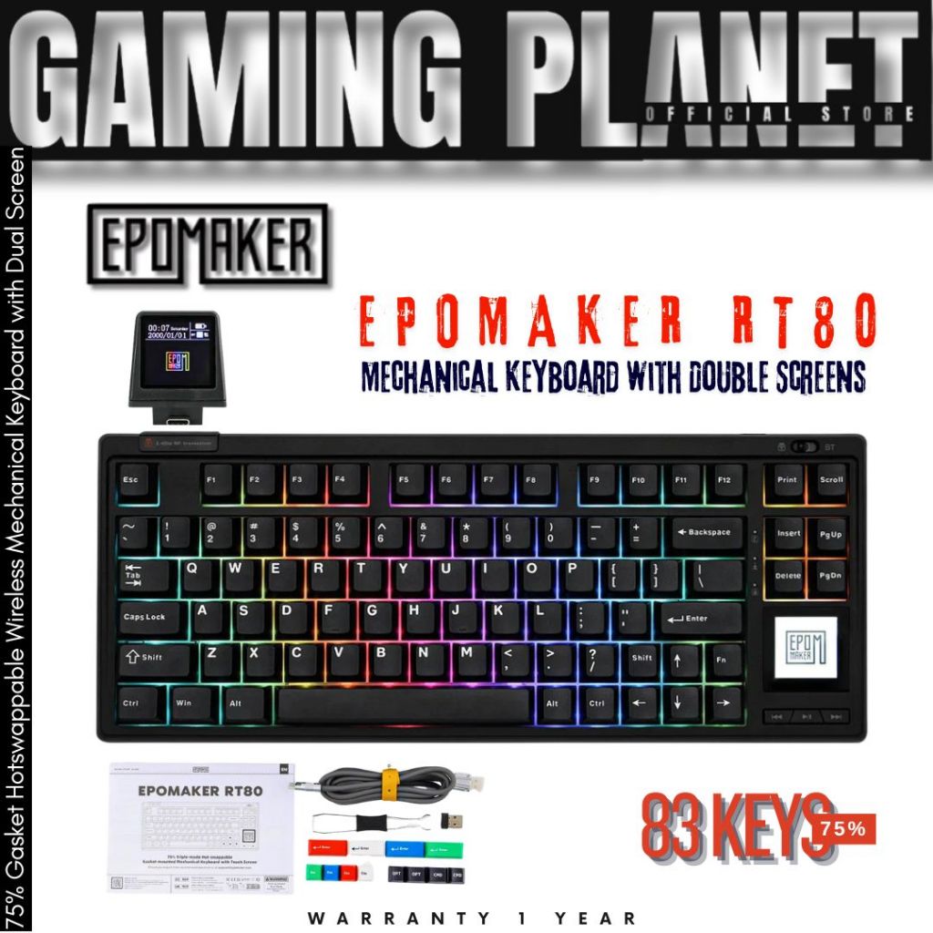 [ของแท้ 100%] EPOMAKER RT80 | Double Screens | คีย์บอร์ดเกมมิ่ง Mechanical Keyboard |Wireless/BT/USB
