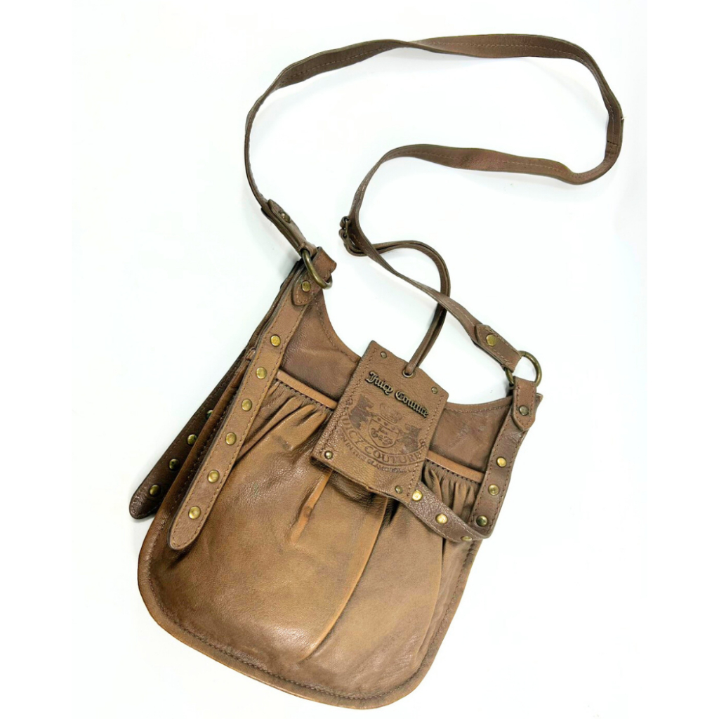 Juicy Couture THINK Brown Taupe Leather Crossbody Bag