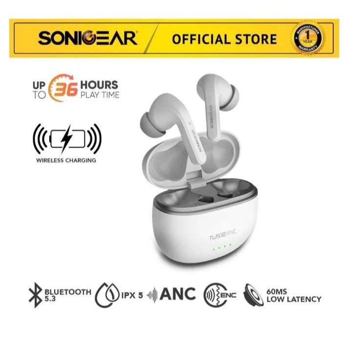SonicGear TWS 12 ANC ENC Bluetooth 5.3 Wireless Earbuds | 36 Hour Playtime | Wireless Charging Case