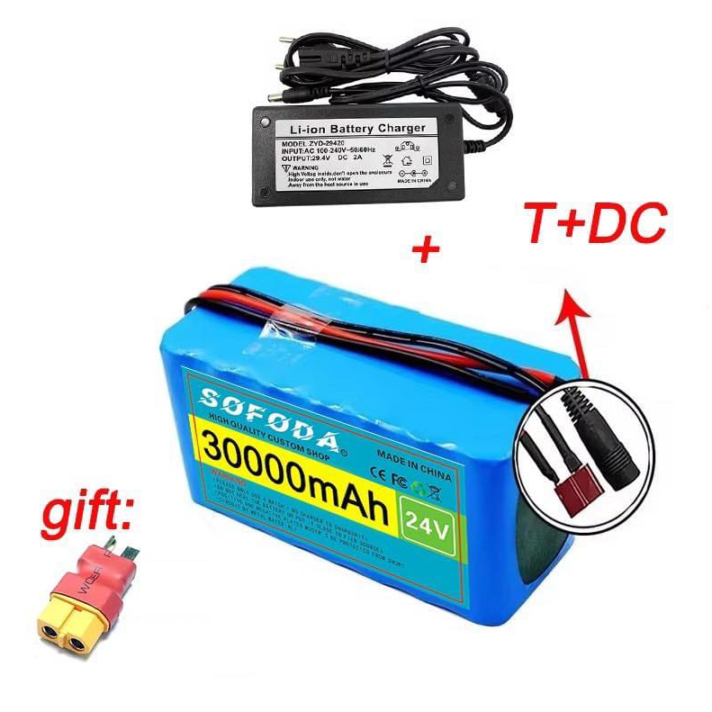 แบตเตอรี่ลิเธียม  24V  30AH/48AH/100AH  แบตเตอรี่ 1000W E-bike 29.4V BMS + charger แบตจักรยานไฟฟ้า  