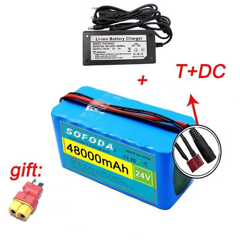 แบตเตอรี่ลิเธียม 24V 30AH/48AH/100AH  แบตเตอรี่  1000W E-bike 29.4V BMS  +  charger  แบตจักรยานไฟฟ้า