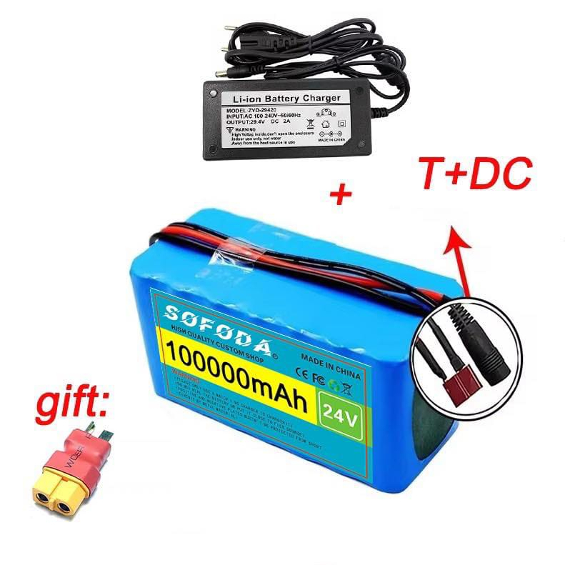 แบตเตอรี่ลิเธียม 24V 30AH/48AH/100AH  แบตเตอรี่ 1000W E-bike 29.4V BMS + charger แบตเตอรี่แท้ แบตเตอ