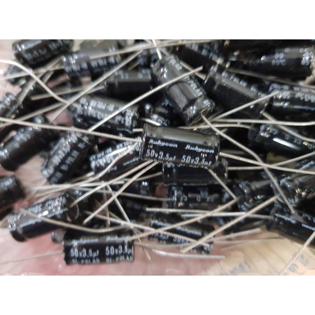 Rubycon Capacitor คาปาซิเตอร์หางหนู 3.5uf/50v ทนความร้อน 85 องศา Bi-Polar Made in Japan ขนาด 0.7 x 1