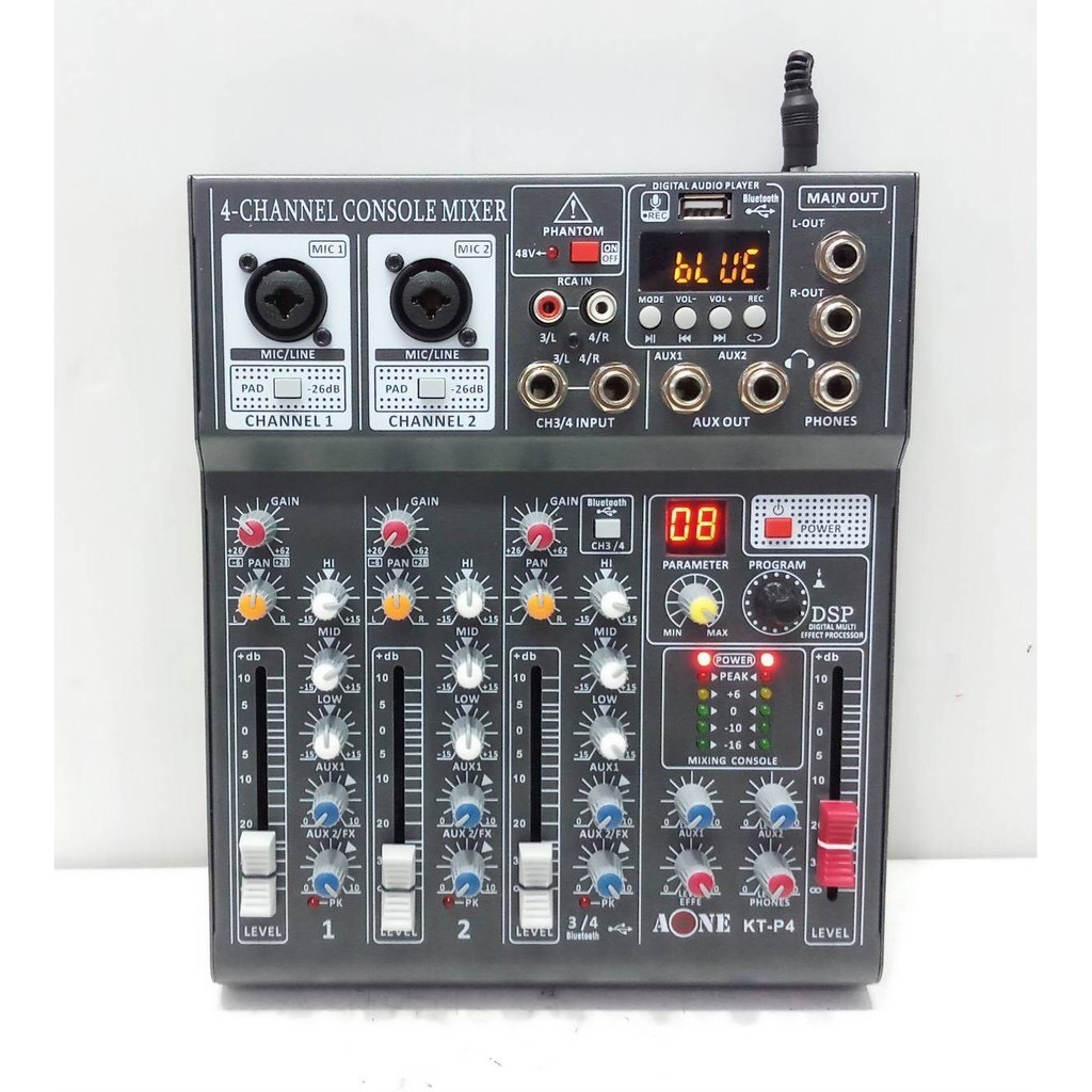 mixer เครื่องเสียง มิกเซอร์บลูทูธ 4ช่อง มิกเซอร์12v ใช้ได้ทั้งไฟบ้าน🏠 และไฟรถ🚗 มิกเซอร์ KT-P4 A-One 