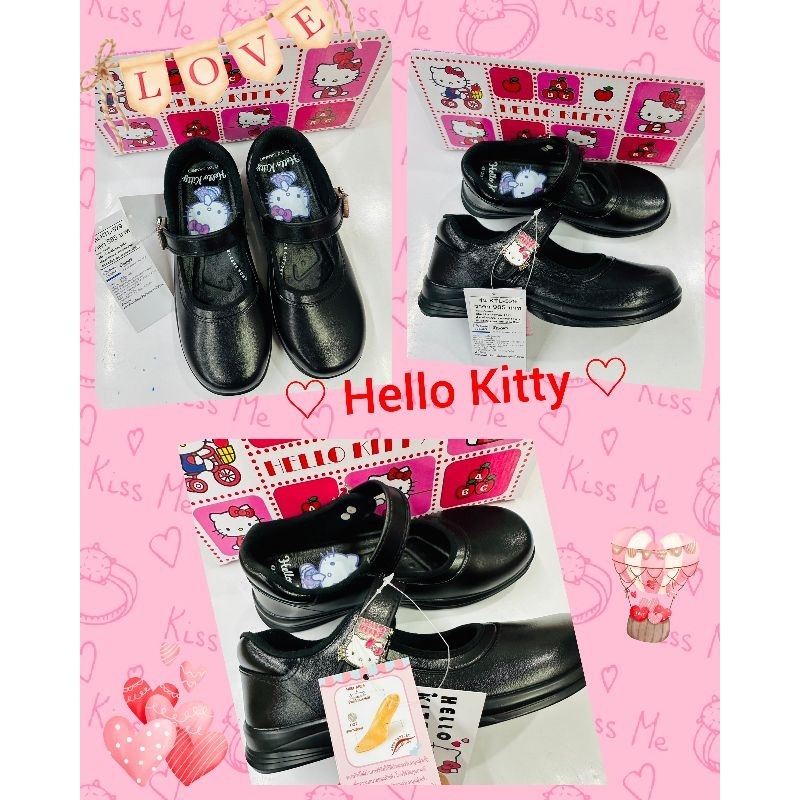 รองเท้านักเรียนหญิง Hello Kitty งานลิขสิทธิ์แท้ Sanrio (รุ่น KTL-529 - แบบคลิปล็อก มีไซร์ 34ถึง40 )พร้อมส่ง..