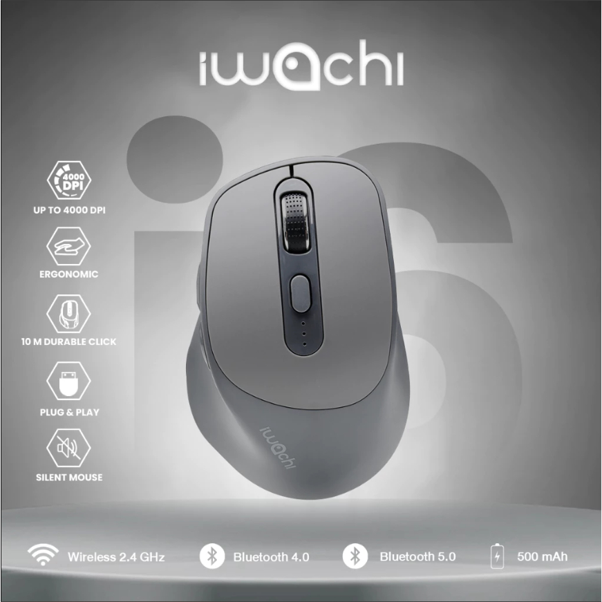 IWACHI i6 Ergonomic Mouse  เมาส์ไร้สาย ใช้งานได้หลายอุปกรณ์ เสียงคลิกเงียบ ไร้เสียงรบกวน
