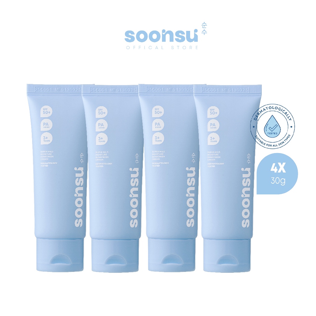 4 หลอด  - SOONSU Super Mild Moisture Sunscreen Cream SPF 50+ PA++++