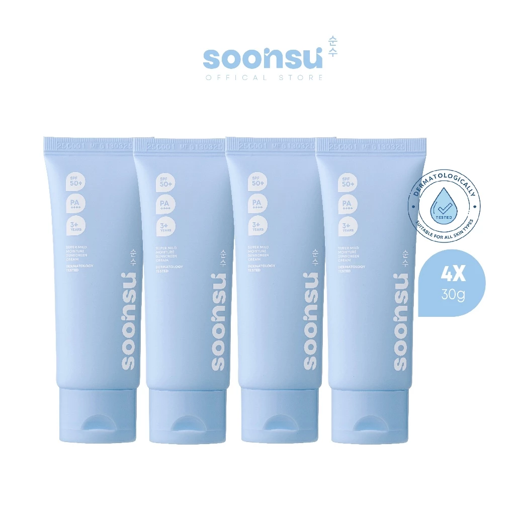 4 หลอด - SOONSU Super Mild Moisture Sunscreen Cream SPF 50+ PA++++