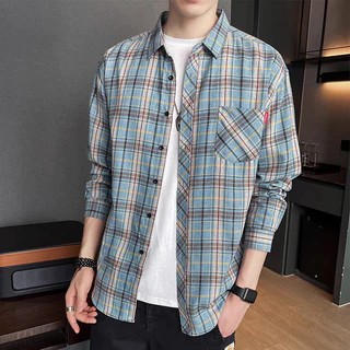 เสื้อเชิ้ตแขนสั้นลําลอง ทรงหลวม ลายสก๊อต แฟชั่นฤดูร้อน สไตล์ฮ่องกง สําหรับผู้ชาย