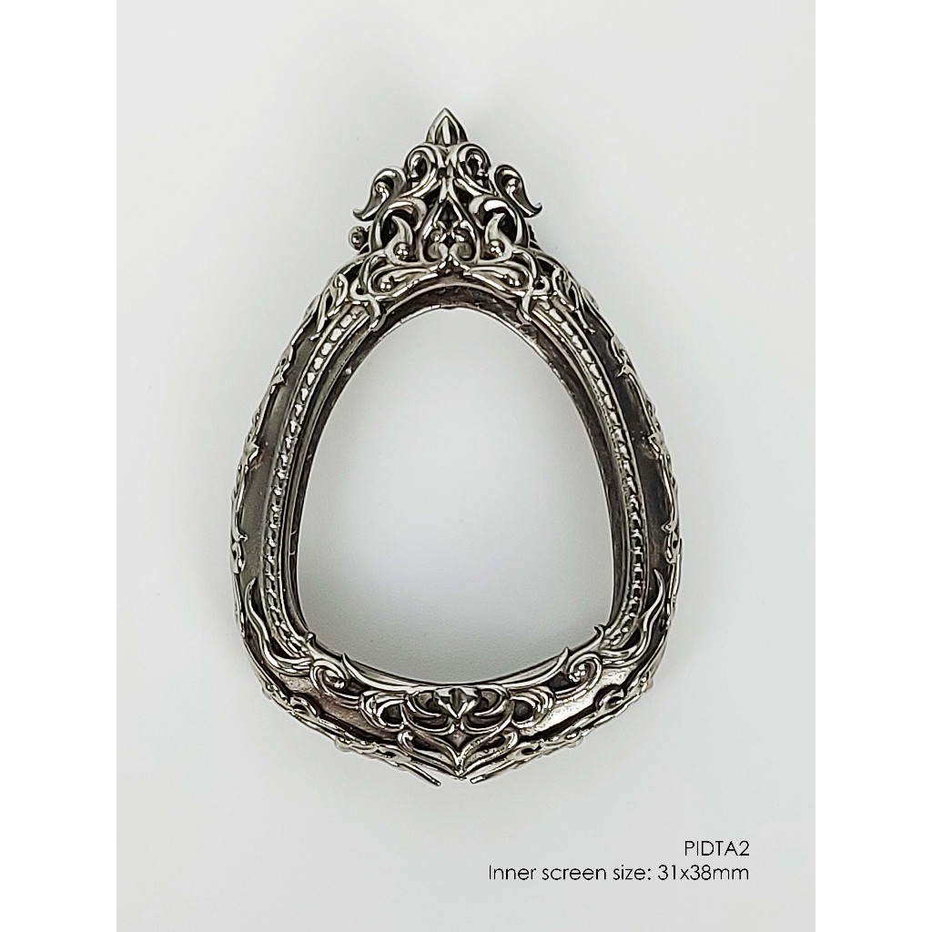 PIDTA2Whitebrass Phra Pidta jumbo amulet casing 31x38mm กรอบพระ ไวท์บราส ปิดตาจัมโบ้