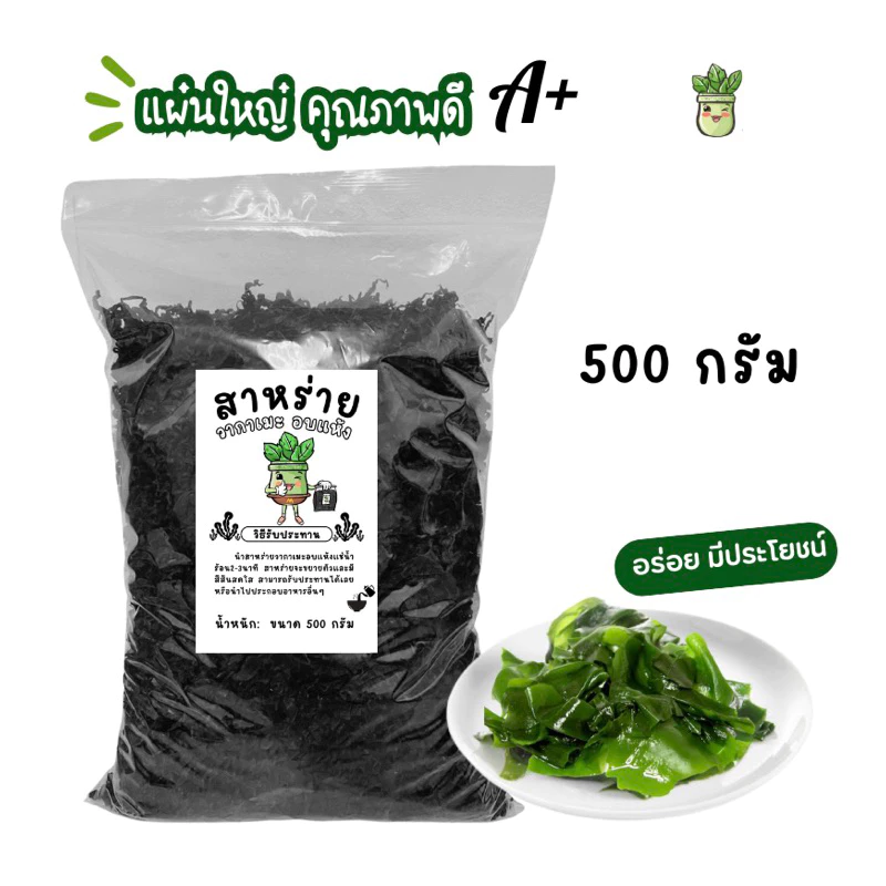 500 กรัม สาหร่ายวากาเมะอบแห้ง สาหร่ายทะเล แผ่นใหญ่คุณภาพดี