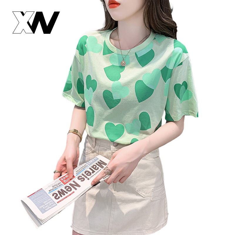 XWbrand  NEW เสื้อยืด เสื้อแฟชั่น น้องหัวใจลายเก๋ๆ ผ้ายืดใส่สบาย ระบายอากาศดี ไม่ร้อน ไม่ยับ ไม่เหมือนใคร สีสันสดใส