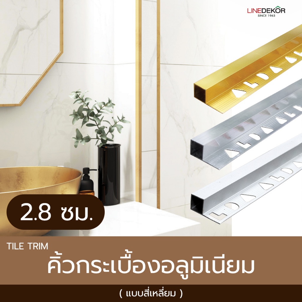 คิ้วกระเบื้องอลูมิเนียม LINEDEKOR รุ่น TS10 | ทรงสี่เหลี่ยม ขนาด 2.8x200 ซม. | กันสนิม