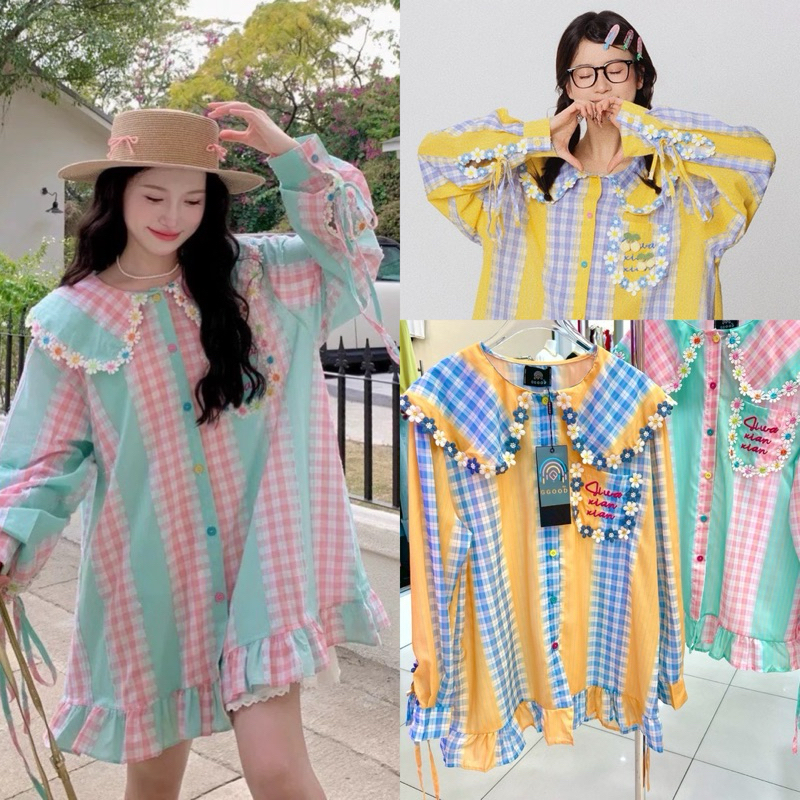 🌸🌼เชิ้ตยาวOversizeงานปักดอกไม้ทอColorful